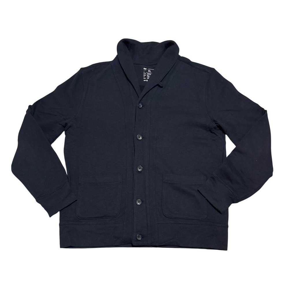 Gap Mens XL Navy Blue Cotton Shawl Collar Button Front Cardigan Sweatshirt